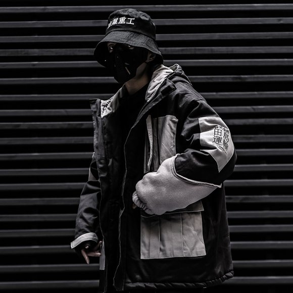 Niepce Japanese Streetwear Techwear Parka - Men's Winter Jacket With Tactical Straps & Kanji Design